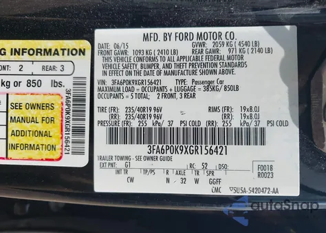 2016 Ford Fusion Titanium from USA, damaged, VIN 3FA6P0K9XGR156421